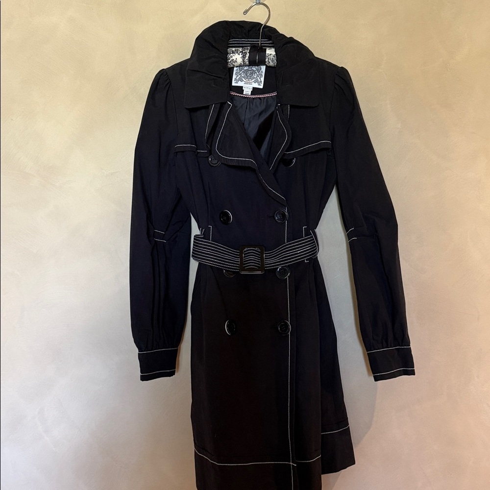 Espait  Black Trench Coat with Hood and Belt size L